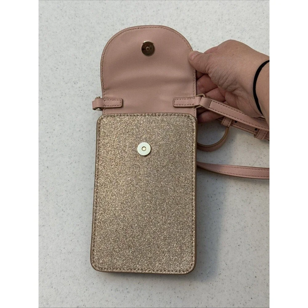 Kate Spade Tinsel Glitter Phone Flap Crossbody Purse Rose Gold NWOT